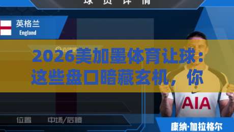 2026美加墨体育让球:这些盘口暗藏玄机,你发现了吗? 2026美加墨体育让球:这些盘口暗藏玄机,你发现了吗?
